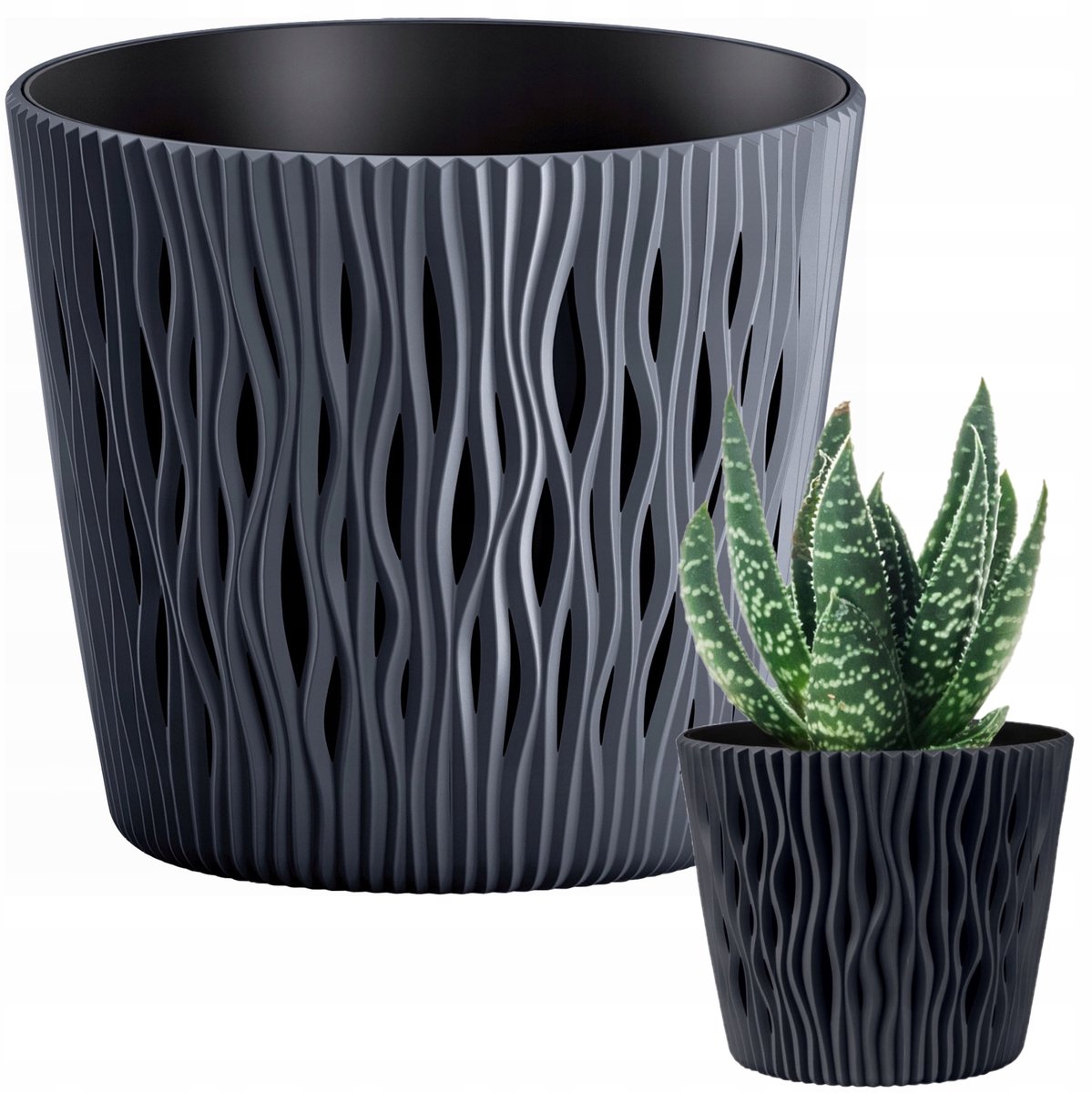 Moderne Ajour Ronde Pot met Inzet - Antraciet - 12,8 cm