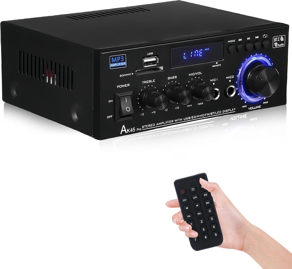 HiFi versterker mini stereo - Bluetooth 5.0 - 40W x 2 - FM radio en afstandsbediening - ShopVlot