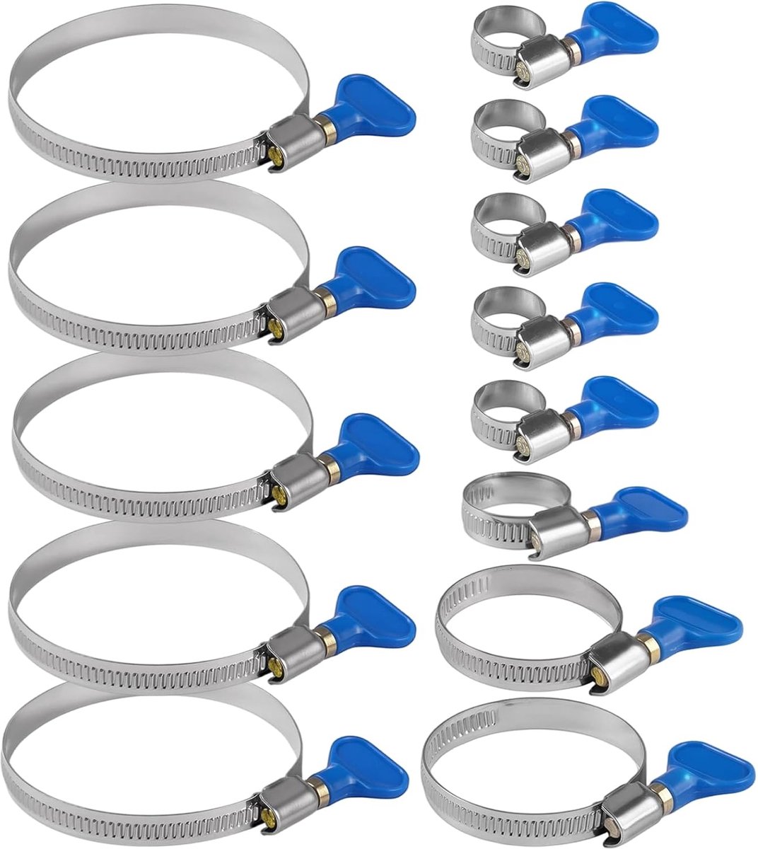 Slangklemmen set 25 stuks 10-70 mm - roestvrij staal - verstelbare met blauwe handgreep - SnelShoppen