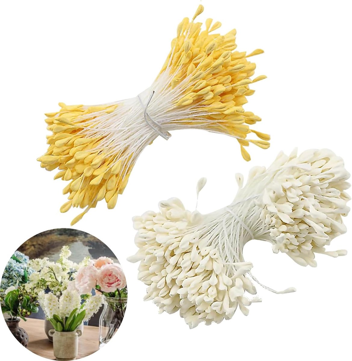 Meeldraden set - dubbele hoofden - crème wit & geel - perfect voor bloemstukken - SnelShoppen
