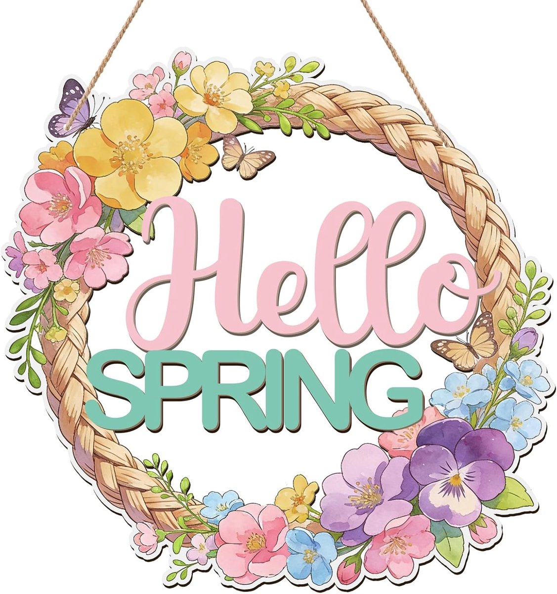 Houten naambord met 'Welkom Lente' - Decoratie voor binnen en buiten - Exquisite kransdecoratie - SnelShoppen