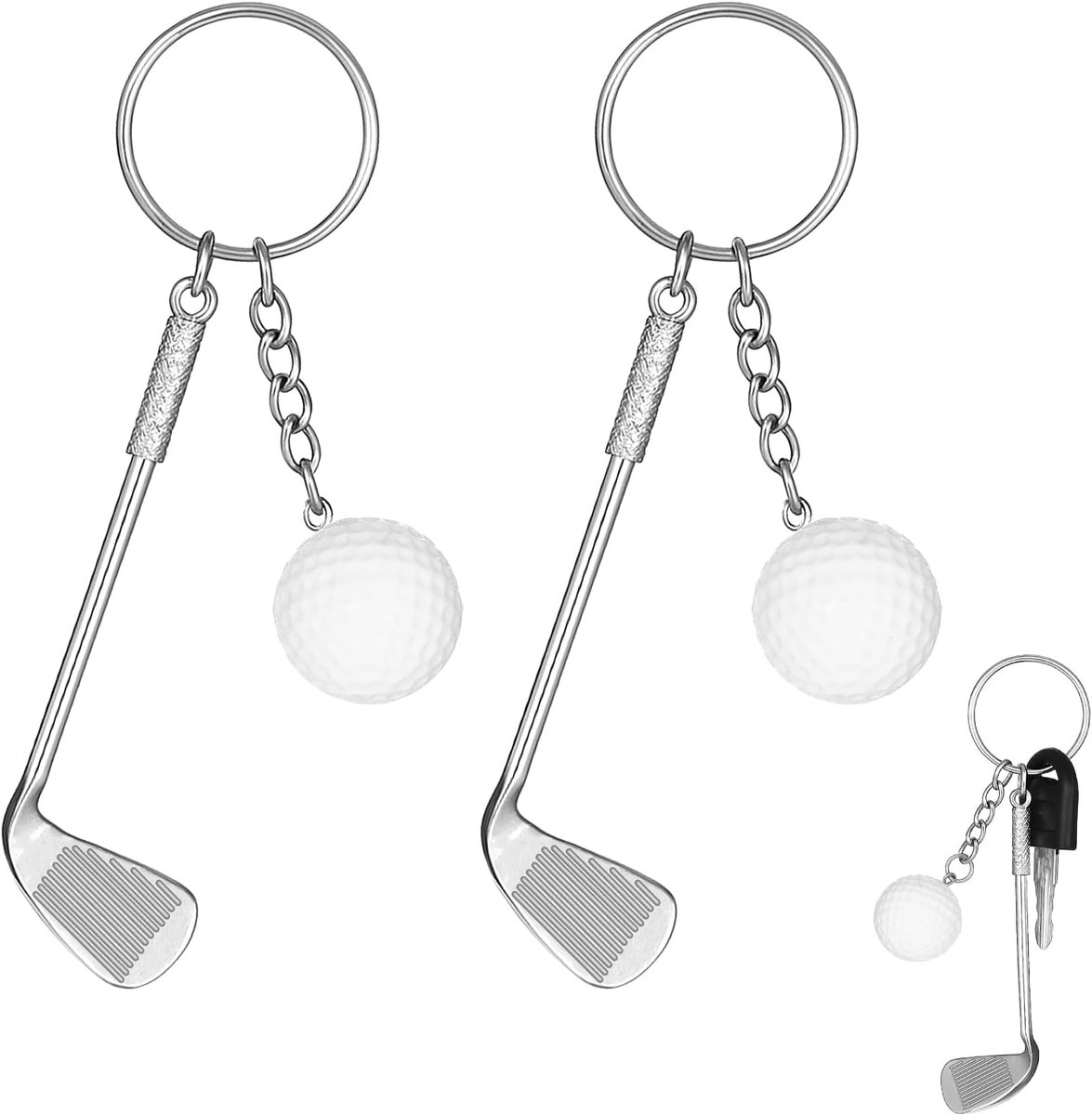 Golfsleutelhangers 2 stuks - metalen en pvc - authentiek design - leuk cadeau voor golfers - SnelShoppen