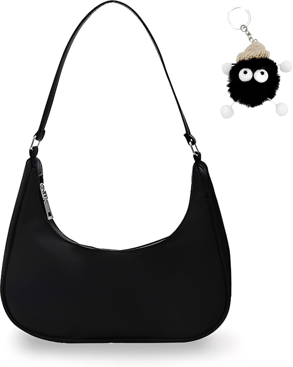 Schoudertas Dames Handtas - Nylon Retro Onderarmtas met Pompom Sleutelhanger - Ideaal voor Vrouwen Reizen - SnelShoppen