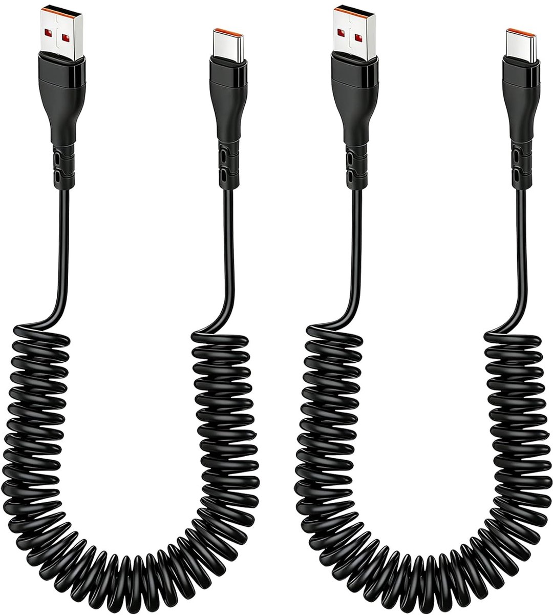 USB C-kabel 0,4 m - 1,8 m spiraalbinding - USB-A naar USB C - ideaal voor Galaxy S24, S23, S22, S2 - SnelShoppen