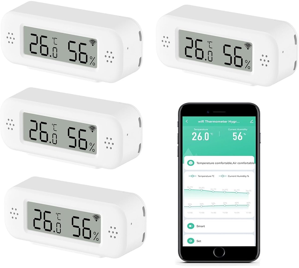 Slimme digitale thermometer hygrometer - Wi-Fi binnentemperatuur en luchtvochtigheid - App monitoring en export - SnelShoppen