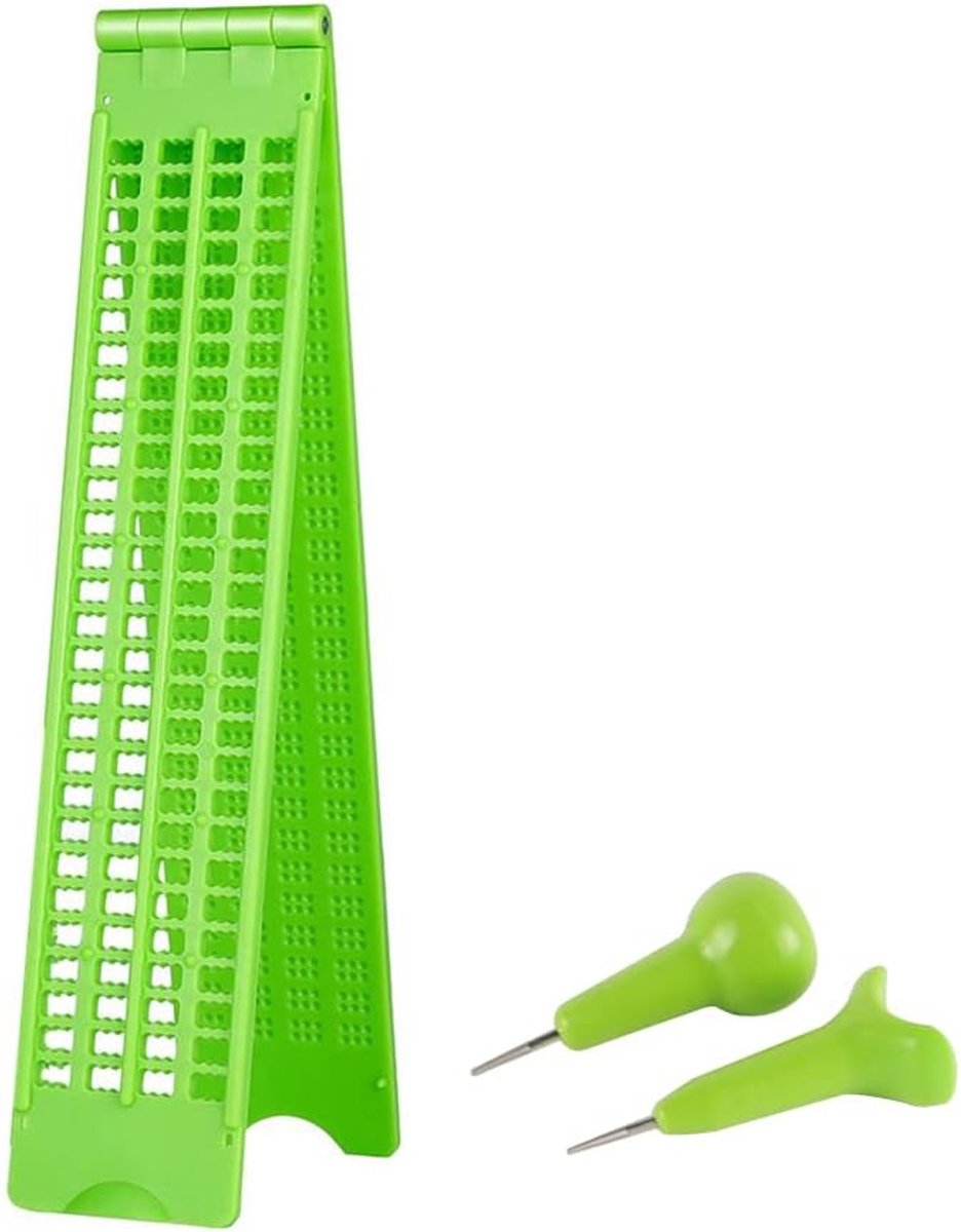 SnelShoppen - Braille Schrijftafel 4 Lijnen 28 Cellen - Lichtgewicht Plastic Braille Kit met Stylus - Ideaal voor Thuis en Onderweg - Groene Kleur