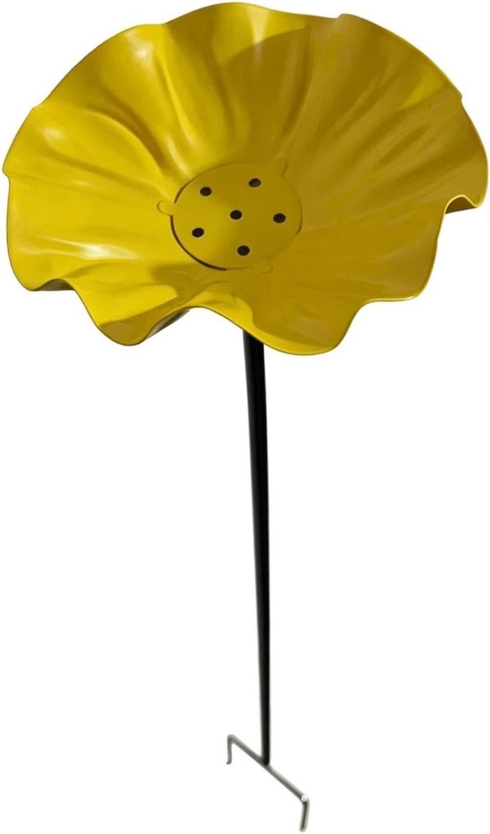 Vogeldrinkbak op Paal - Voederstation Vogelbad - Tuindecoratie Vogels - Bloemvorm Metaal - 20 x 5 x 17.5 cm - Geel