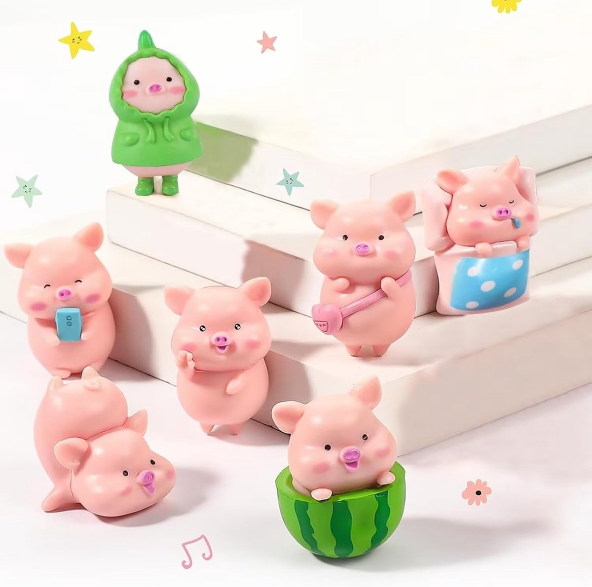 Miniatuur varkens ornamenten - 7 stuks - roze kleine dieren - perfect voor DIY en feestdecoratie - SnelShoppen