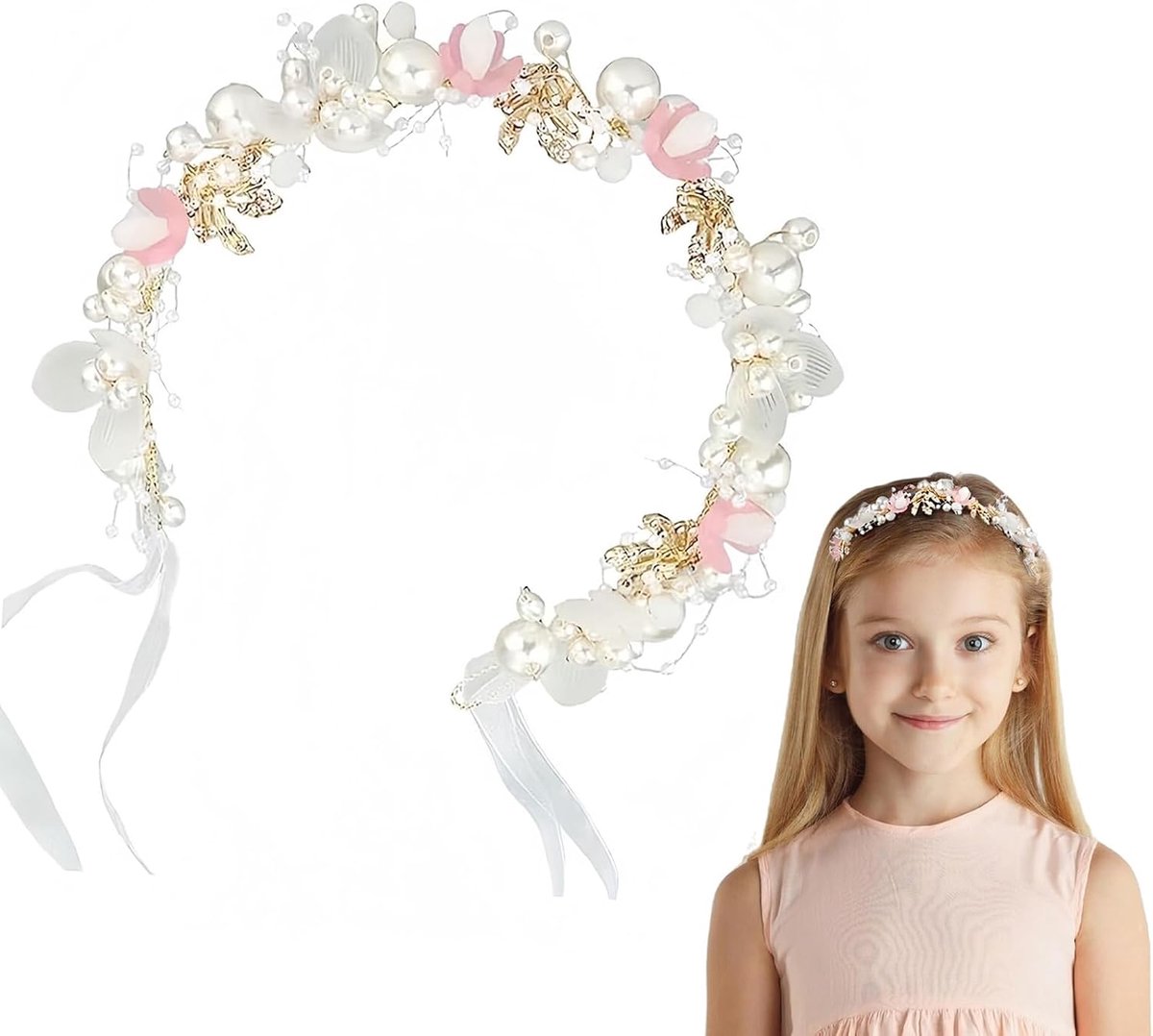 Bloemenkrans voor meisjes - verstelbaar - elegante witte bloemen - perfect voor bruiloften en feesten - SnelShoppen