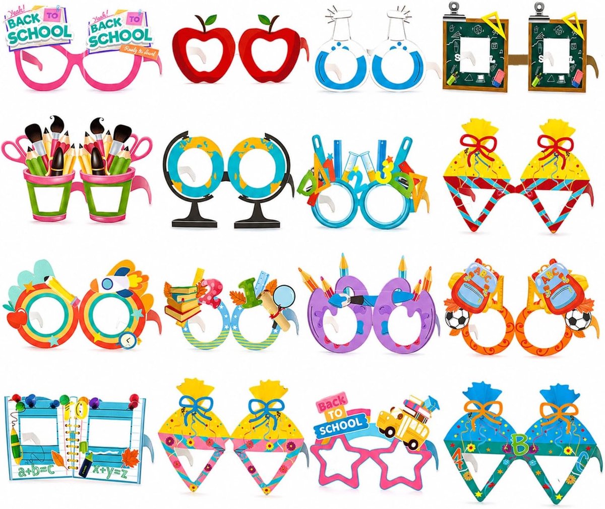 Papieren brillen voor de eerste schooldag 2026 - 32 stuks - 16 designs - feestbrillen voor leuke foto's - SnelShoppen