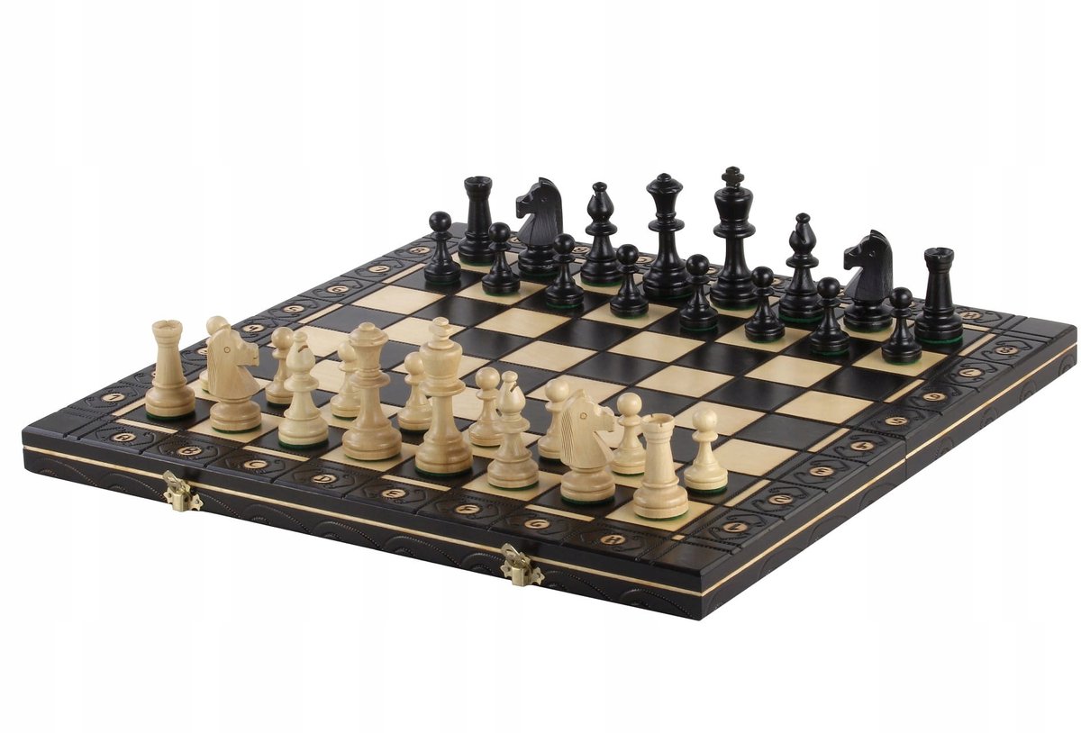 Elegante Zwarte Houten Schaken Set - 49x49cm