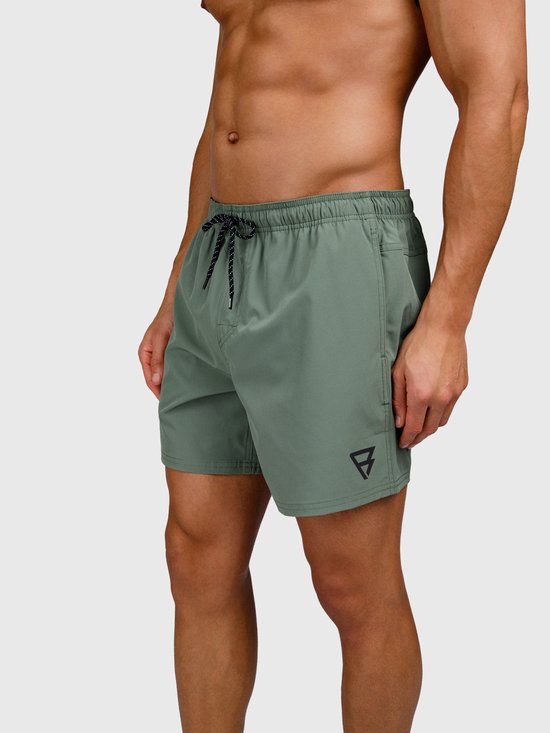 Maillot de bain homme vert vintage avec cordon noir et logo.