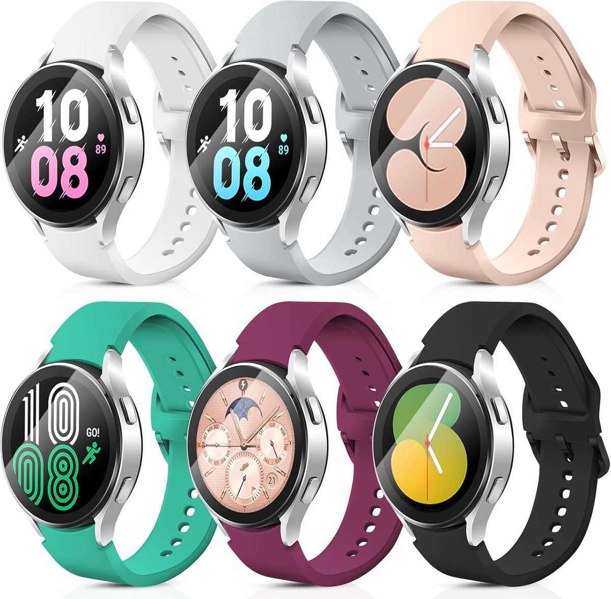Horlogeband 6 Stuks - Zacht Silicoon - Sportief Design - Comfortabele Pasvorm voor Galaxy Watch - SnelShoppen