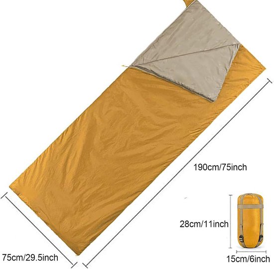 Slaapzak - Kampeerzak Buiten Slaapzak - Kamperen en Hiken - Waterafstotend Nylon Buitenkant - 190x75 cm - Geel — afbeelding 4