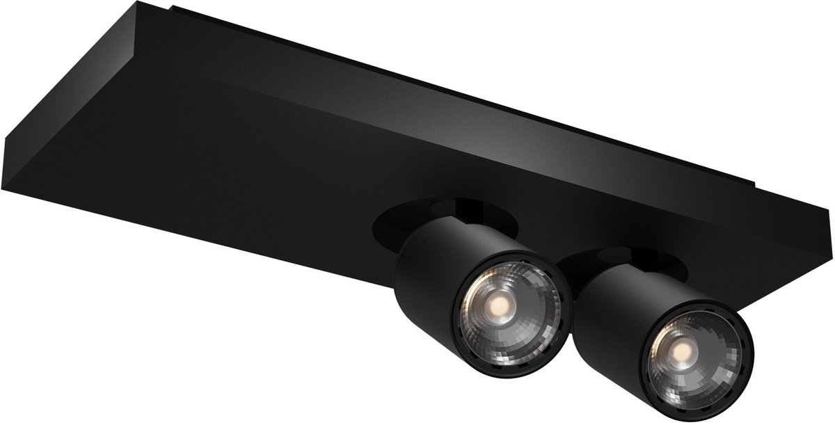 Nysit plafondspot met vierkante afdekplaat, 2x GU10 4,5W dimbare LED inbegrepen, zwart staal