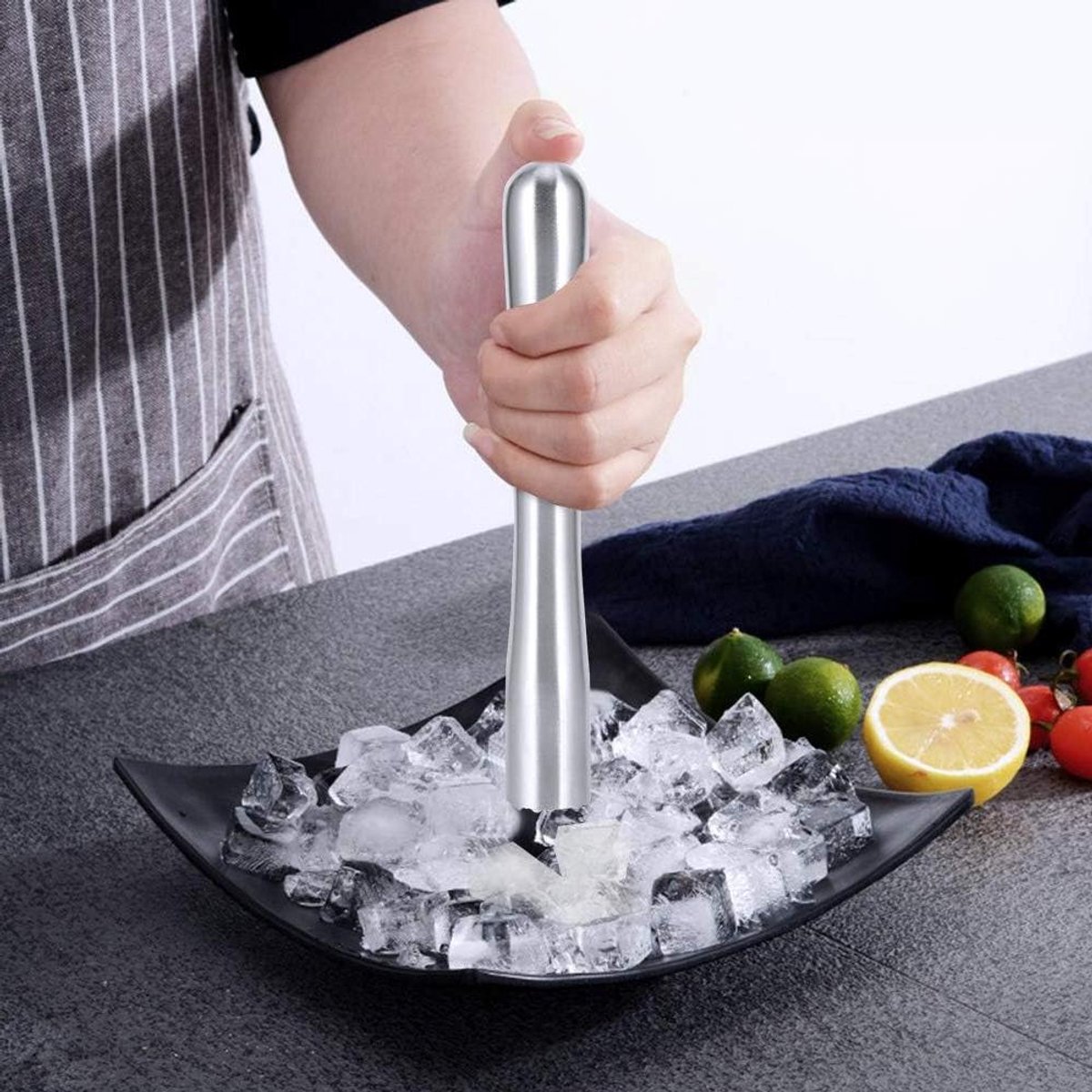Ijsbreekstaaf - Cocktail Muddler - Cocktails Maken - Diamantvormige Hamerkop - 185 cm - Geborsteld Staal