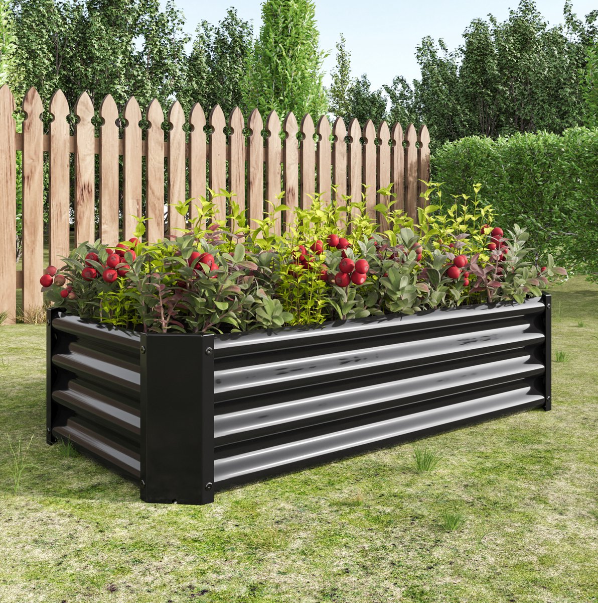 MIVRAY Verhoogde Plantenbak – Rechthoekig En Vrijstaand – 120 X 60 X 30 Cm – Verzinkt Staal – Zwart – Voor Tuin En Terras