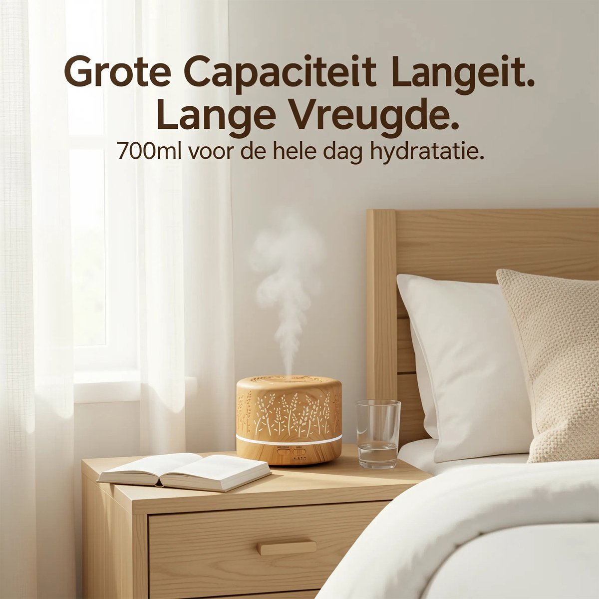 zurabini - Aroma Diffuser- Luchtbevochtiger - met Afstandsbediening - 500ml Geurverspreider voor Etherische Oliën - Aromatherapie Diffuser met 7 LED Kleuren, Timer en Automatische Uitschakeling - Houtlook thumbnail 3