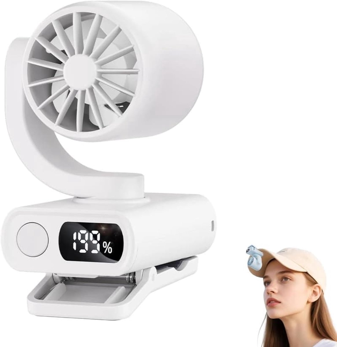 Witte clipventilator, draagbare mini-clipventilator, stille werking, geschikt voor fietsen, aan de riem, op reis en op kantoor.