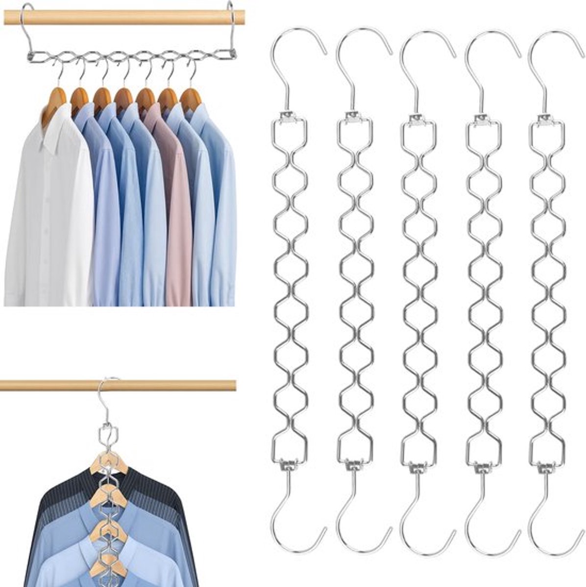 5 ruimtebesparende kledinghangers voor in de kast, 30 lbs capaciteit kledinghangers met 360° draaibare haak 8 sleuven kastorganizers essentiële opslag thuis studentenhuis voor shirts broeken
