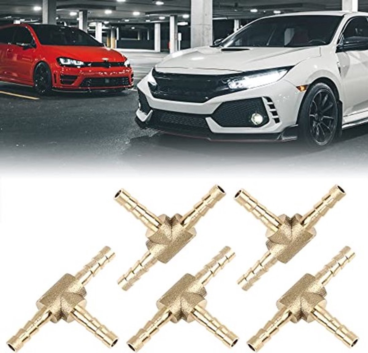 4mm slang T-connector 3 contacten messing adapter slang olie water lucht 5 stuks