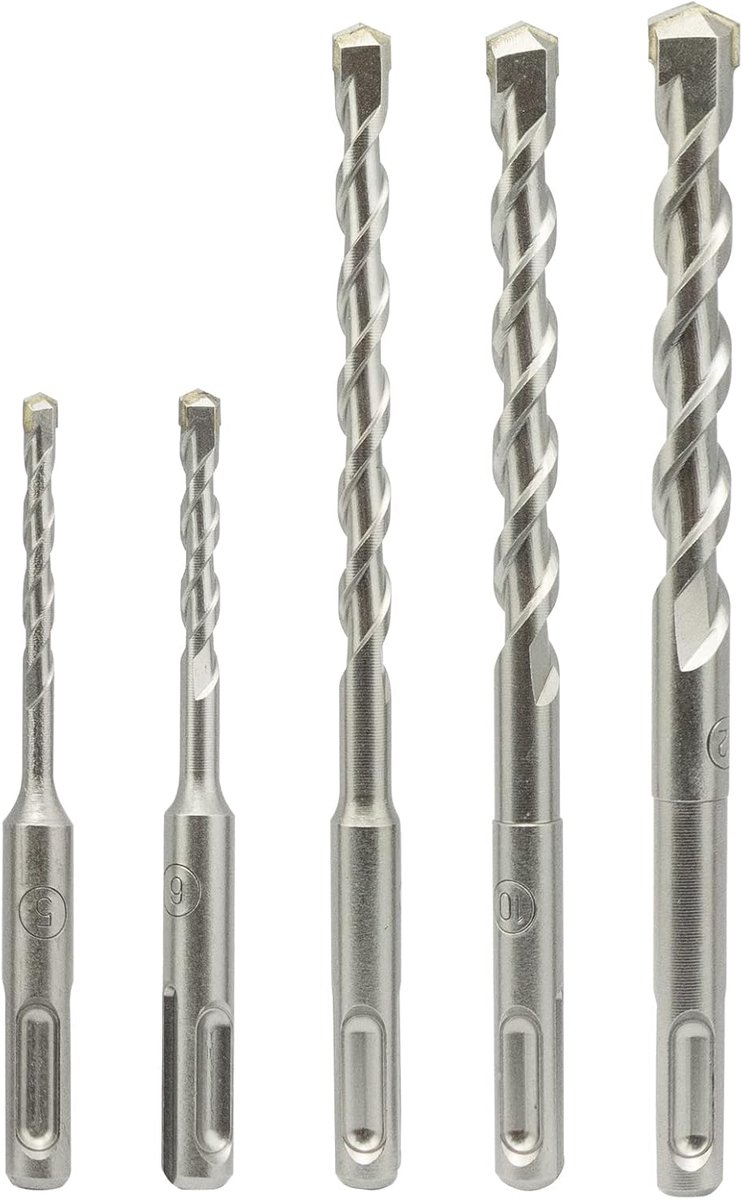 SDS Plus boorhamer bitset 5-12 mm - carbide punt - plastic opbergdoos - geschikt voor steen en beton - ShopVlot