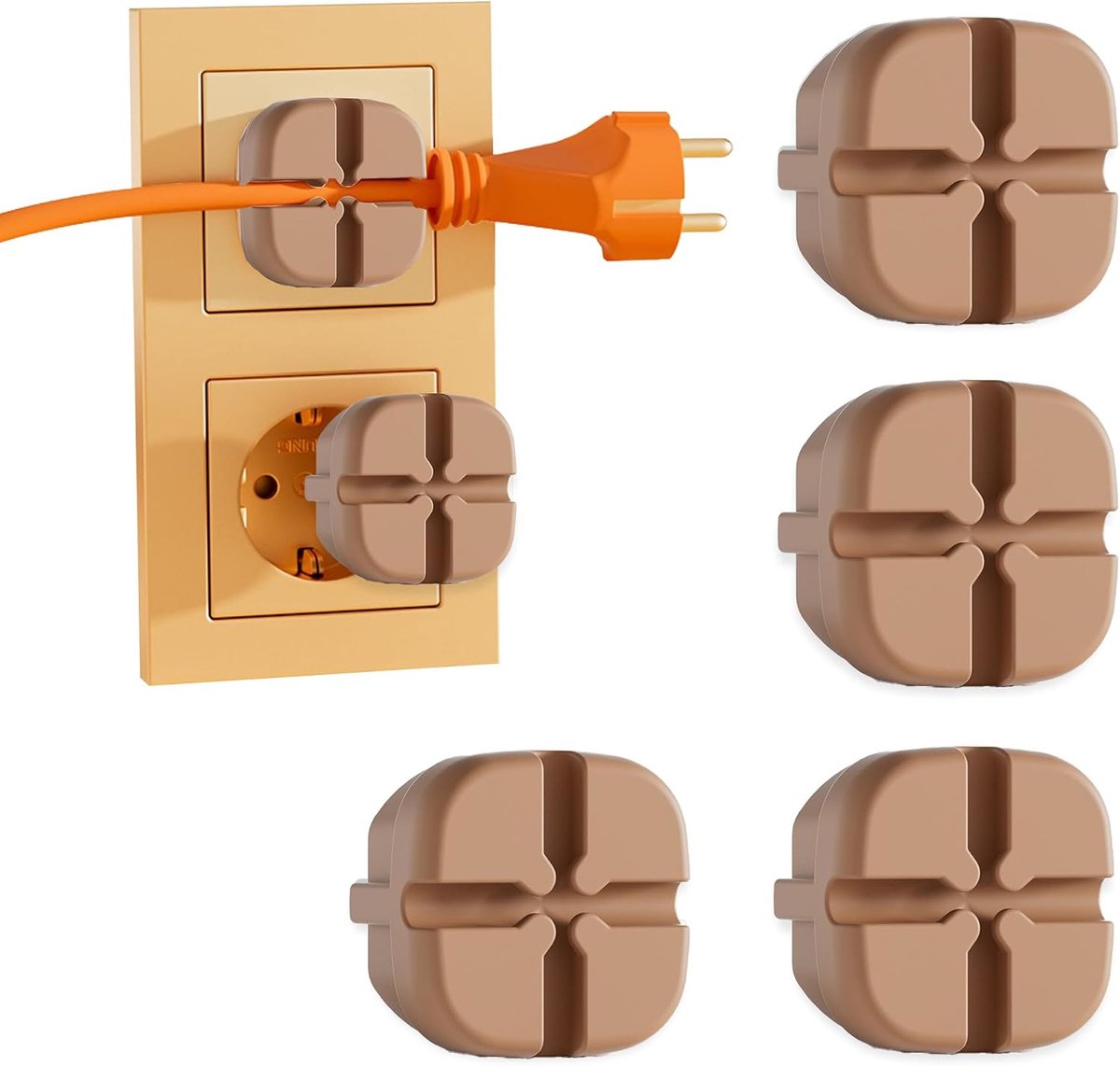 Stopcontactbescherming set van 4 - bruin - stof- en spatwaterdicht - ideaal voor keuken en badkamer - ShopVlot