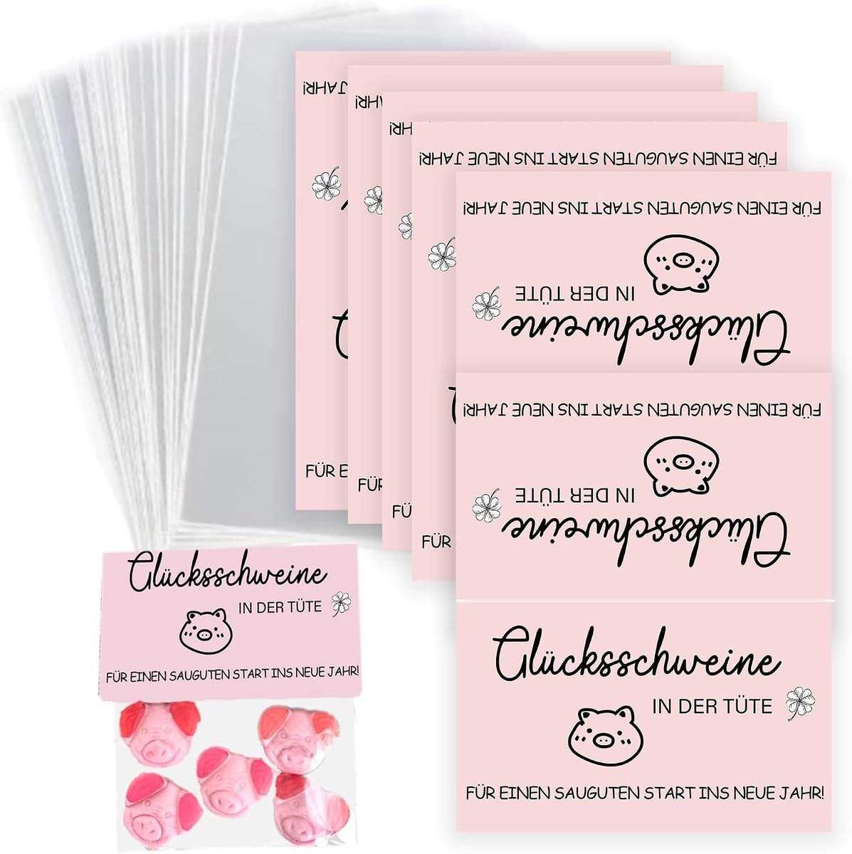 Geschenkzakjes voor varkens 20 stuks - roze - met geluksvarken - perfect voor nieuwjaarssnoep - ShopVlot