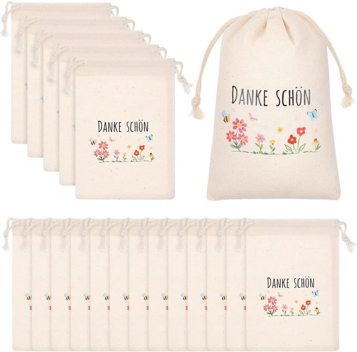 Katoenen zakjes 20 stuks - stoffen geschenkzakjes met trekkoord - milieuvriendelijk en stevig - perfect voor cadeaus - ShopVlot