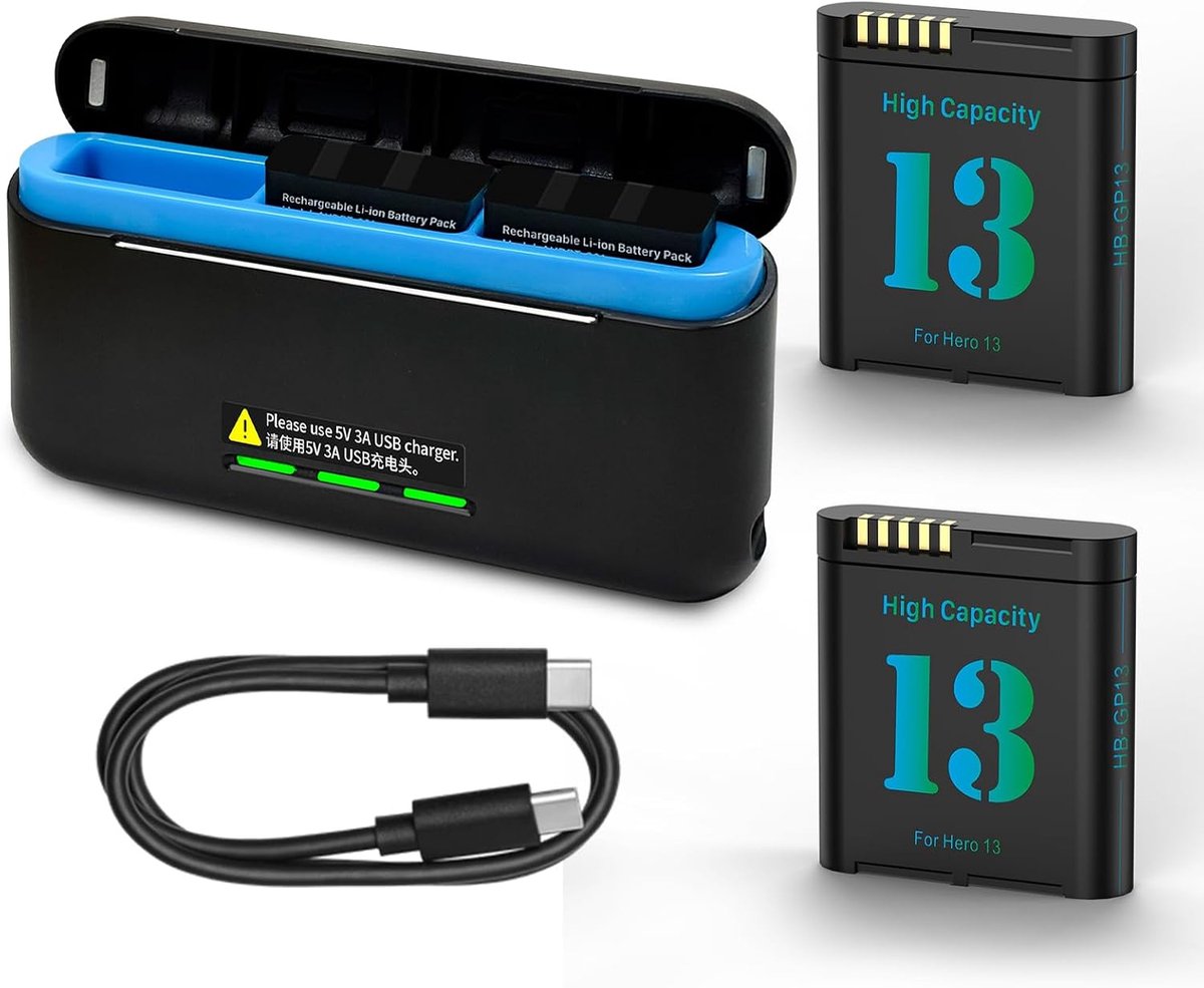 Reserveaccu 2800mAh voor Hero 13 - 2-pack met oplader - hoge capaciteit - langdurig gebruik - ShopVlot