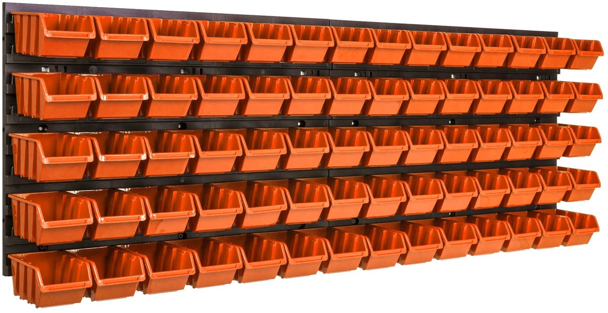 Gereedschapswand 115x39cm met 70 Oranje Bakjes - Werkplaats & Garage Organizer