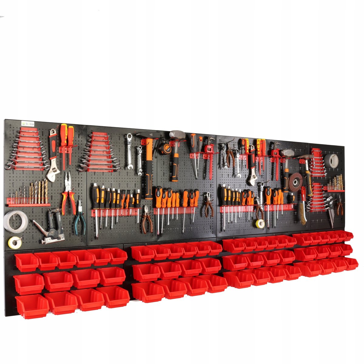 Gereedschapswand 238x90cm Metaal met 56 Rode Bakjes & Haken