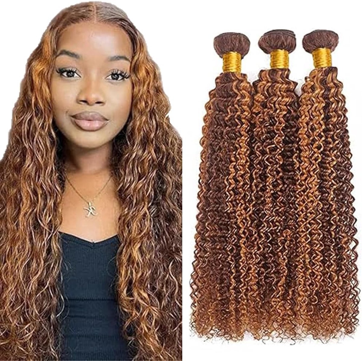 Human Hair Bundles 22 Inch - P430 Highlight Bruin - Dubbele Weft - Tangle-Resistant en Laag Verlies - ShopVlot