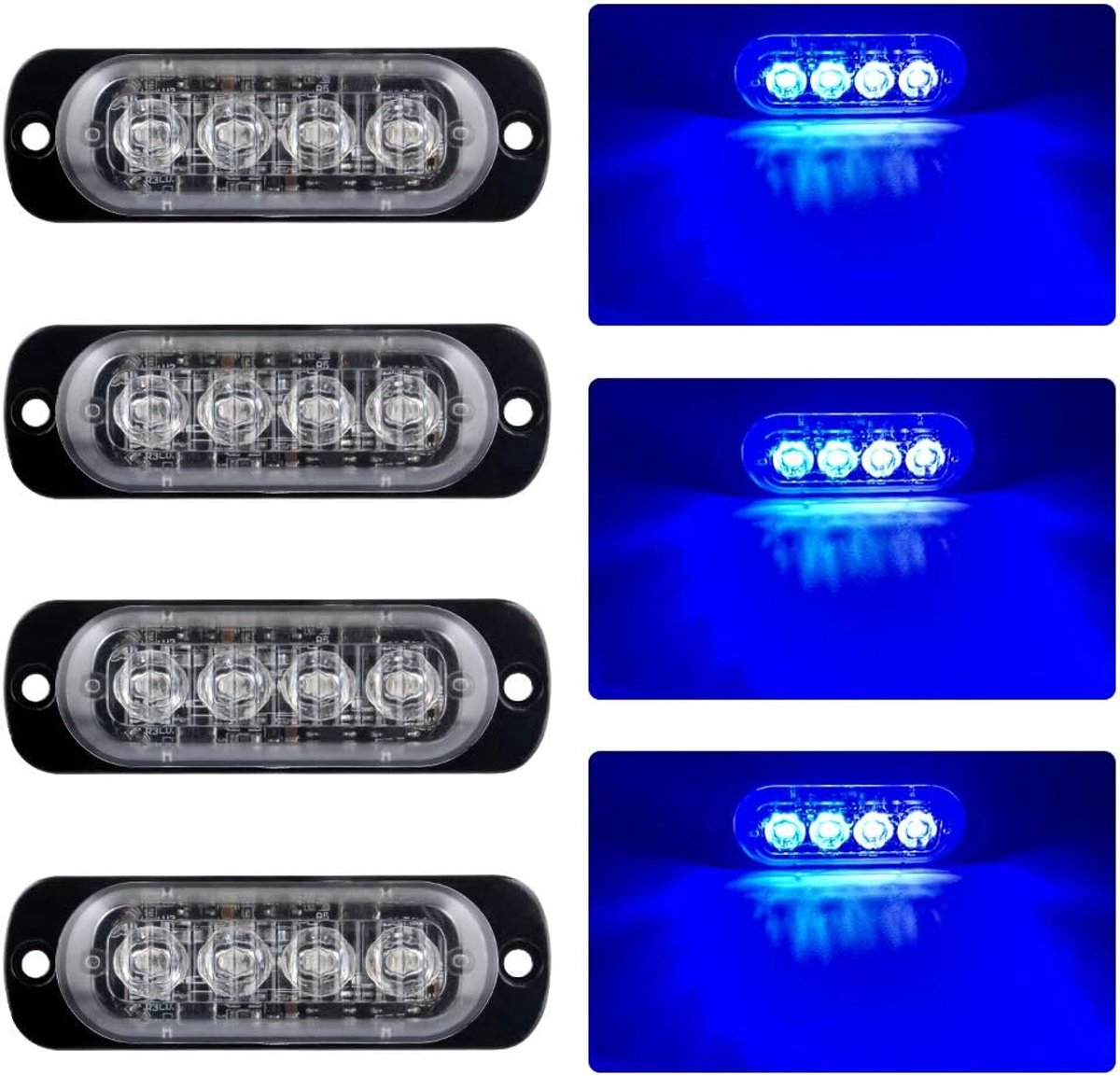Waarschuwingslichten set van 4 - Ultra dun - Blauw flitslicht - Veiligheid voor voertuigen - ShopVlot
