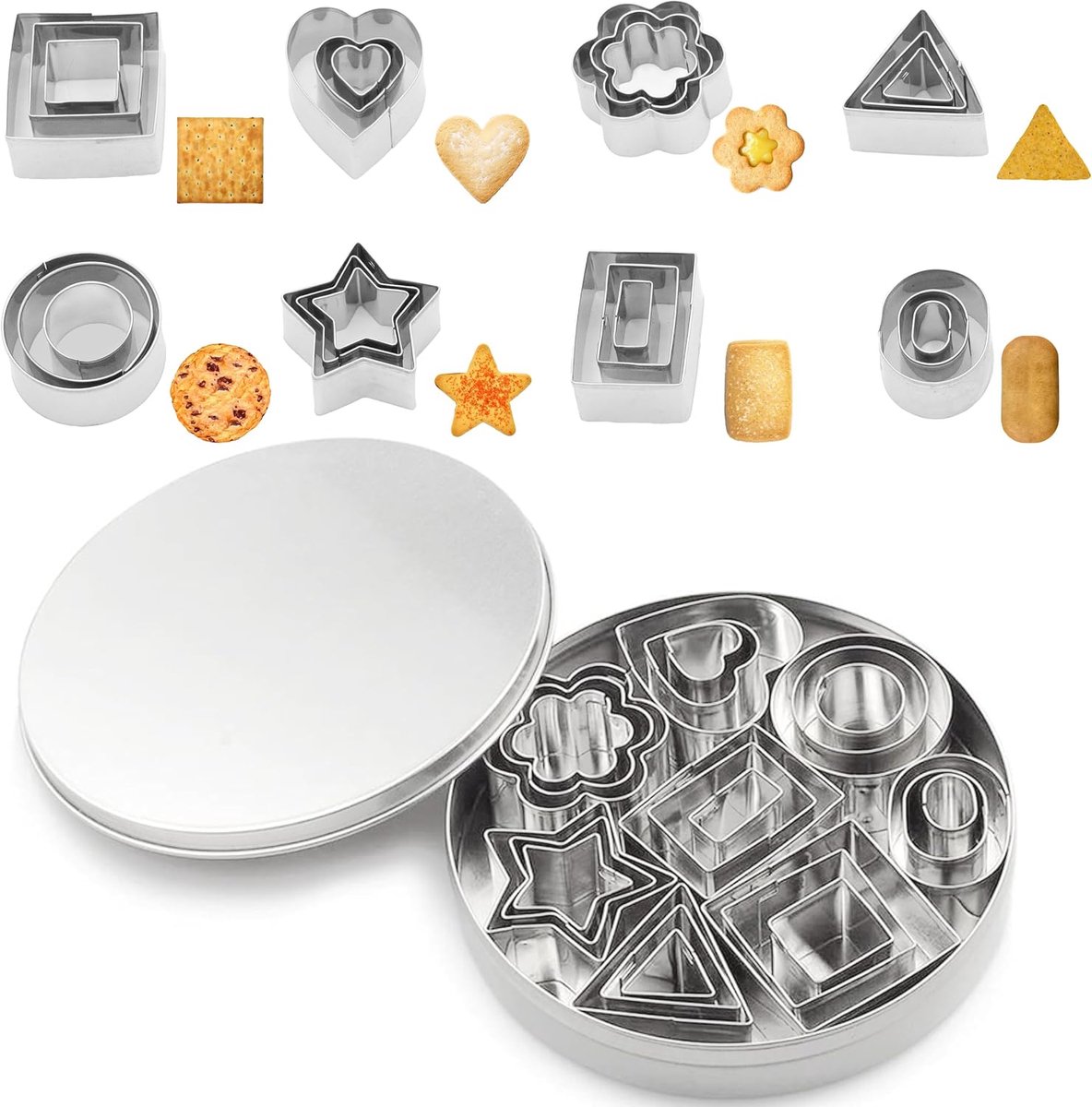 Koekjesuitsteekvormen set 24 stuks - roestvrij staal - geometrische vormen - ideaal voor creatief bakken - ShopVlot