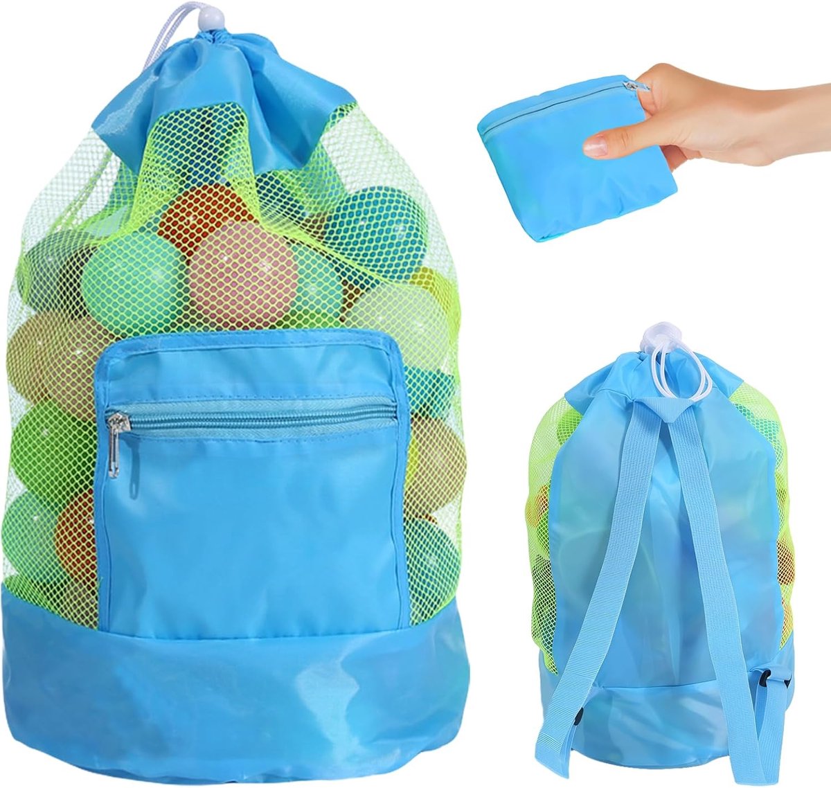 opvouwbare strandspeelgoedtas - grote capaciteit - gaas en patchwork - ideaal voor strand en zwembad - ShopVlot