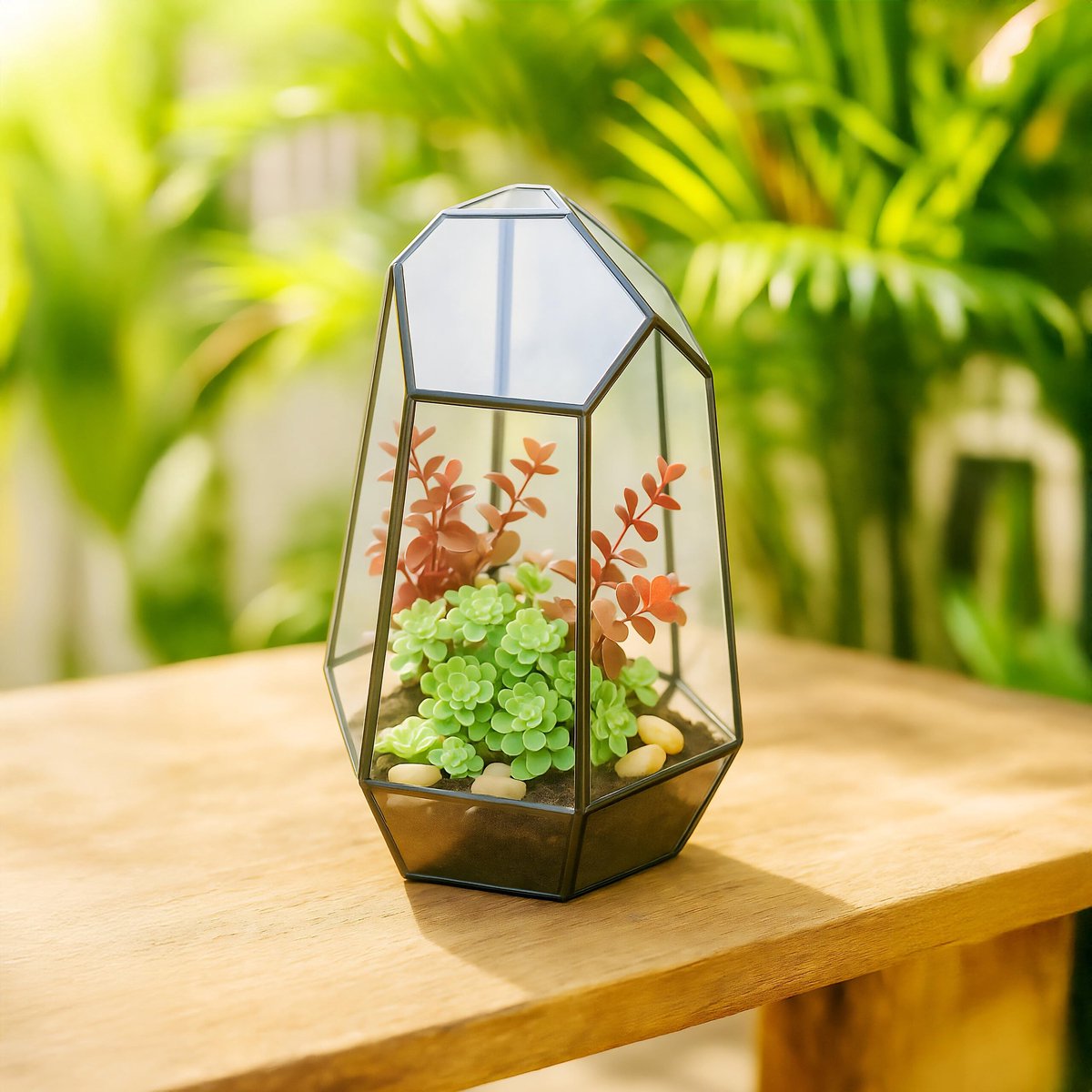 Glazen Planten Terrarium met Metalen Frame - Mini Kweekkas voor Cactussen, Mos en Kleine Planten - Decoratieve Indoor Plantenkas voor Vensterbank, Bureau en Woonkamer - 26 x 18 x 15 cm - Zwart