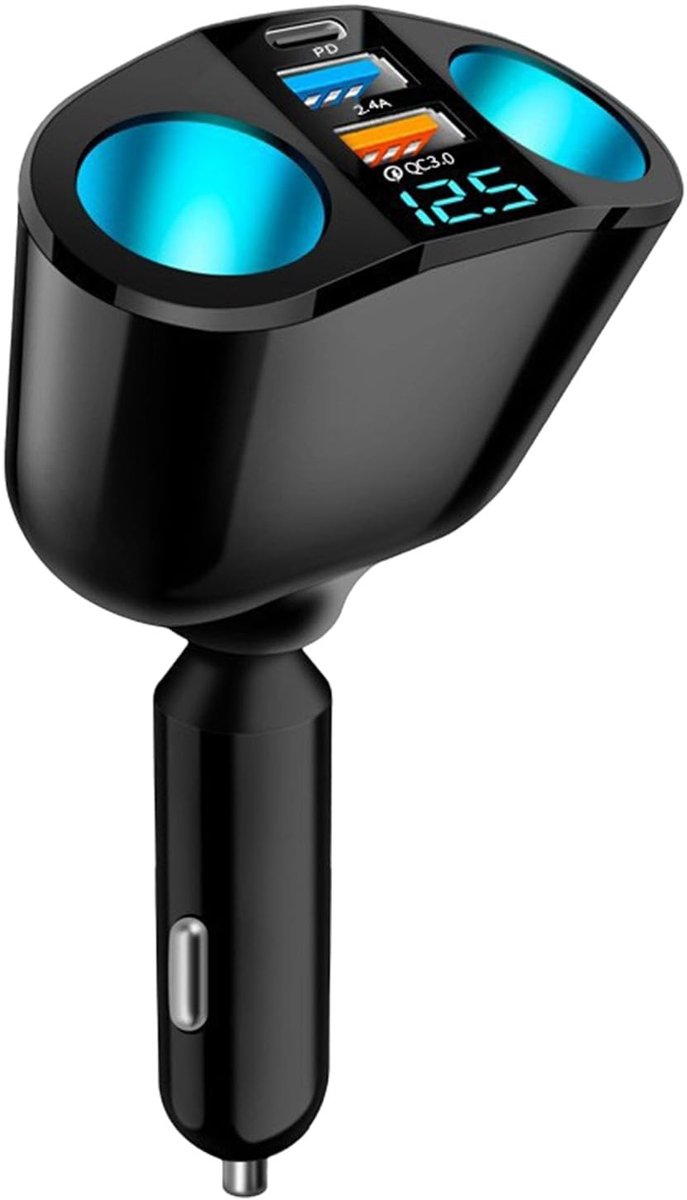 Auto sigarettenaansteker verdeler - 12 V/24 V voertuig - 2 sigarettenaanstekeraansluitingen - 2 USB-A & 1 USB-C poort - ShopVlot