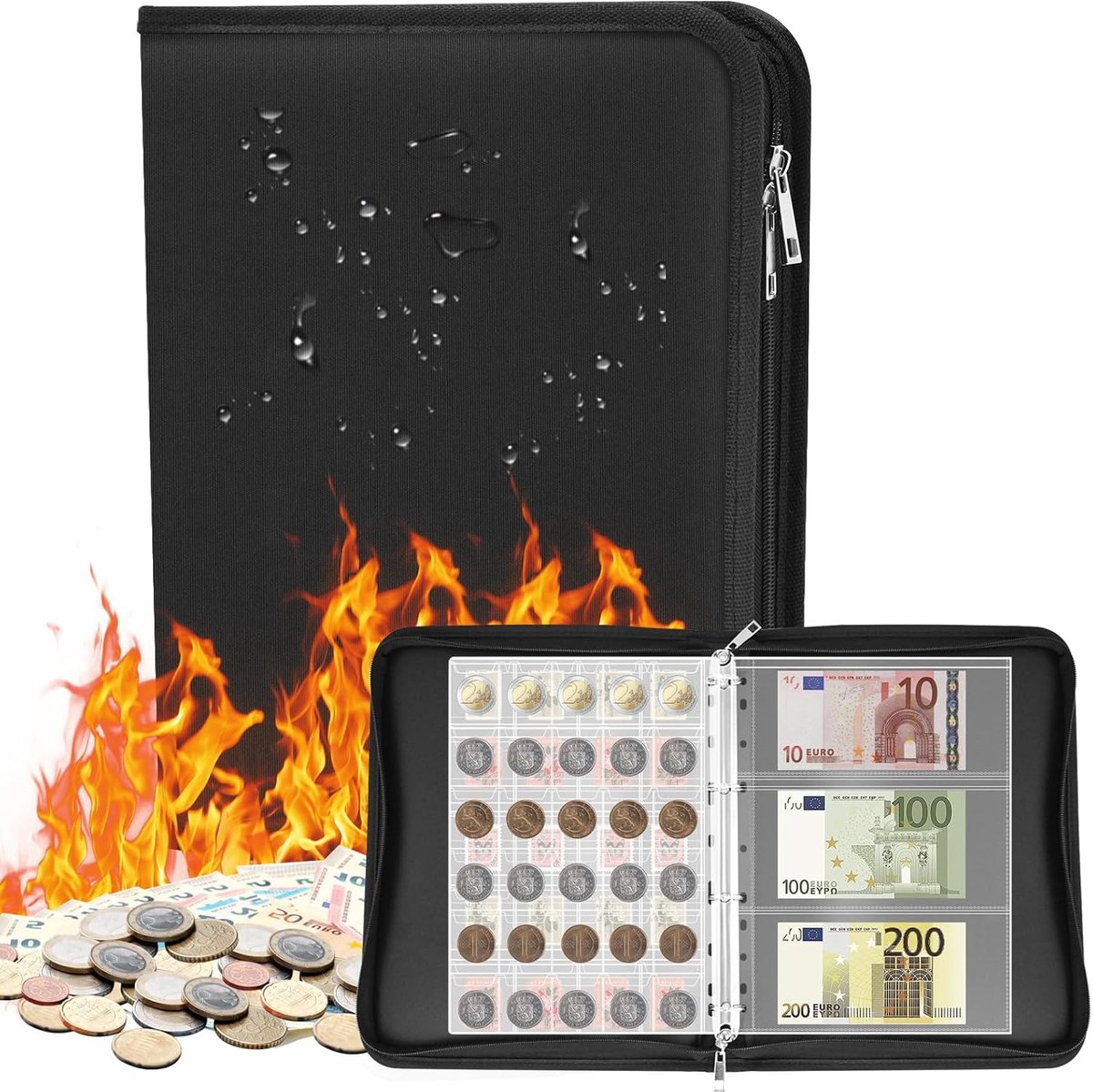 Muntverzamelalbum 336 Compartimenten - Vuurvast - Met rits - Ideaal voor munten en bankbiljetten - ShopVlot