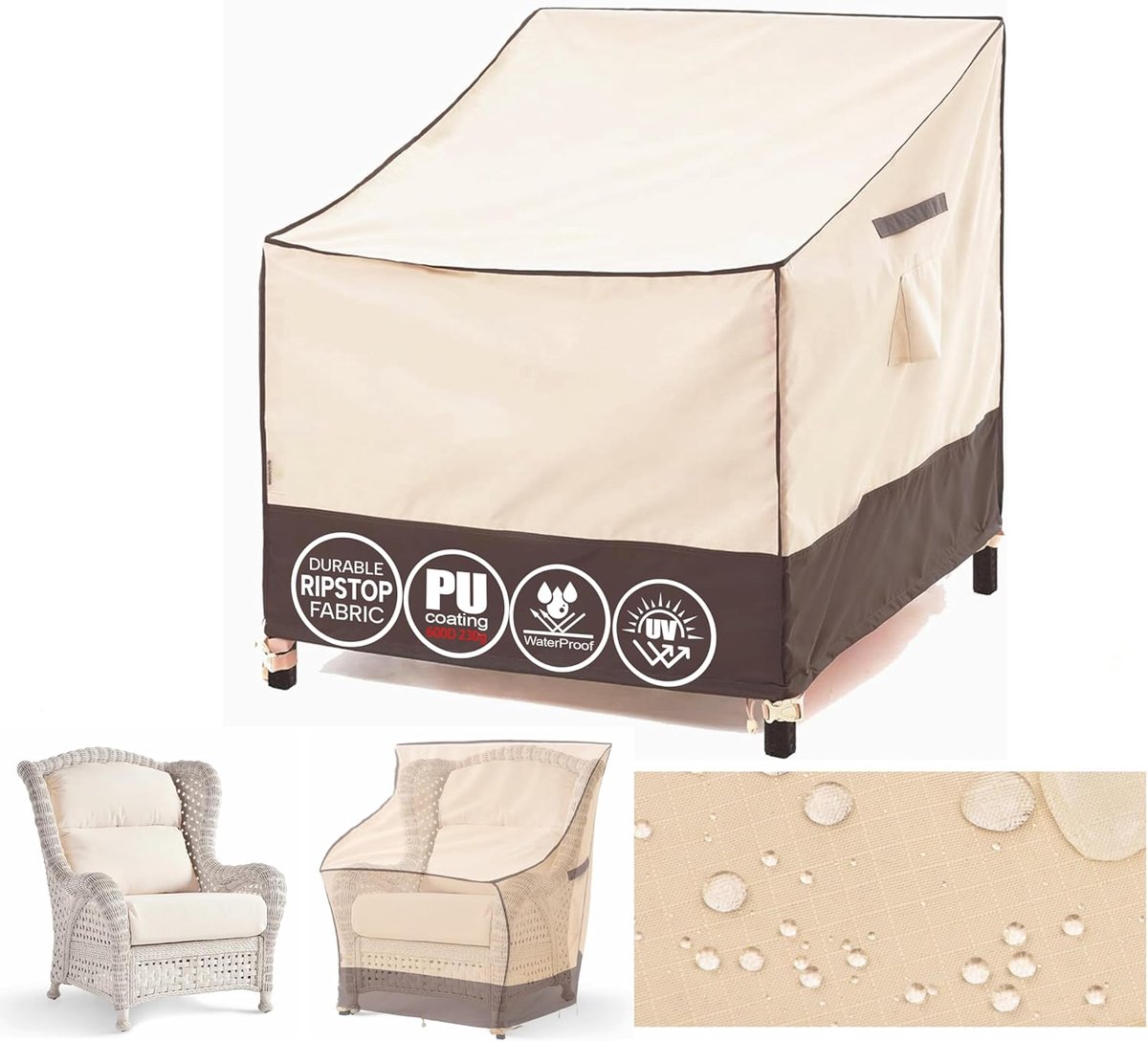 Tuinstoel beschermhoezen 102x102x66/91cm - waterdicht - lichtgewicht ruitjesstof - 360° bescherming - ShopVlot