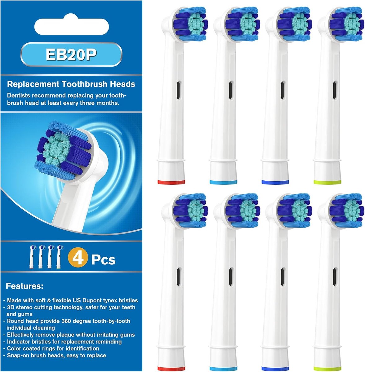 Vervangende borstelkop voor Oral B - 8 stuks professionele reserveborstels - zachte DuPont borstelharen - ShopVlot