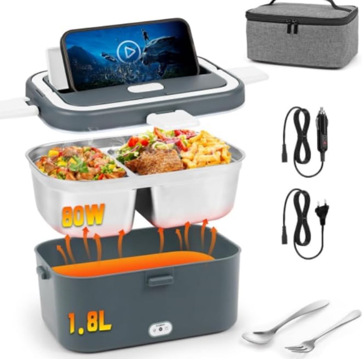 Elektrische Lunchbox 1.8L - RVS - Lekvrij - Ideaal voor onderweg - ShopVlot