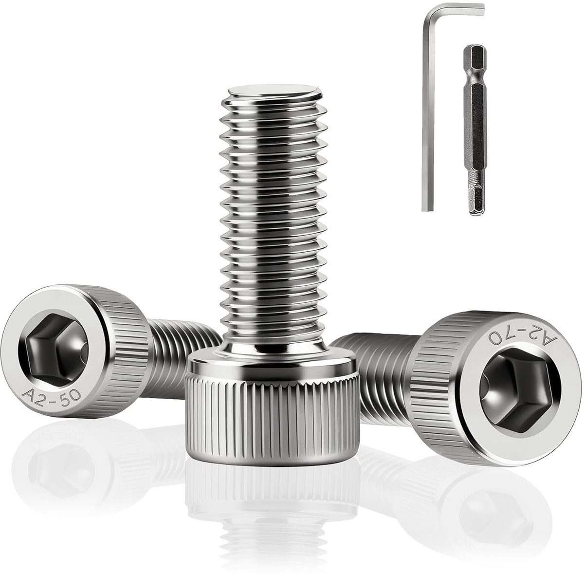 16 stuks cilinderbouten, M8 x 16 mm cilinderkopschroeven, volledige schroefdraad, roestvrij staal A2 V2A, binnenzeskantschroeven met inbussleutel en bit voor industriële machines en