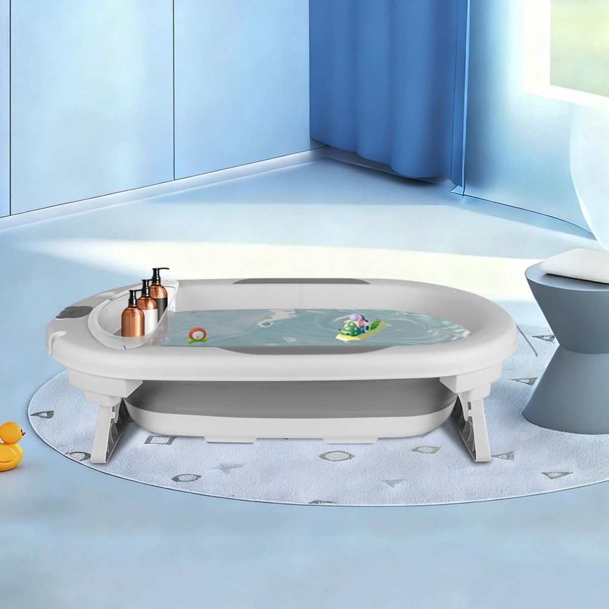 Kinderbad van PP+PTE antislip opvouwbare badkuip voor baby's ruimte badkuip voor pasgeborenen (stijl 2) 96 x 53 x 23,5 cm - grijs