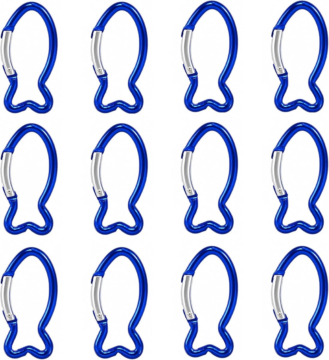 viskarabijnhaak, hoge zichtbaarheid, 12 stuks, snelle bevestiging met één hand voor kamperen en wandelen, kleine karabijnhaak van robuust aluminium voor bevestiging van rugzak