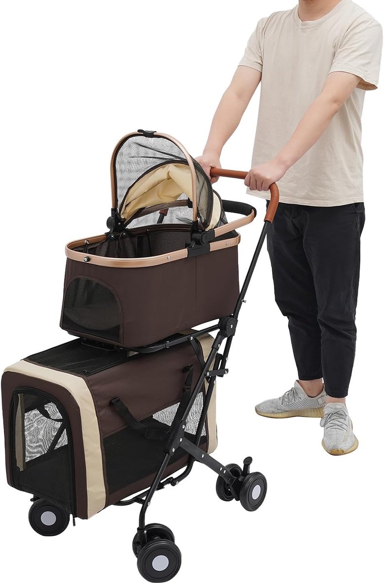 Hondenwagen 3-in-1 - inklapbaar - 2 etages - ruimte voor meerdere huisdieren - SnelShoppen