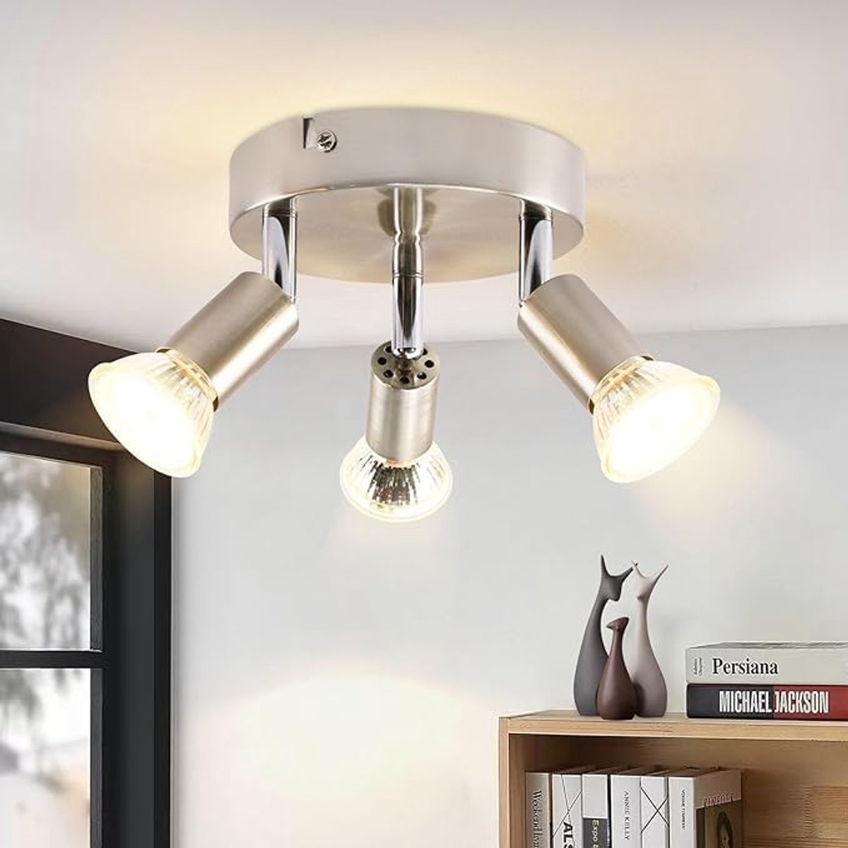 3-Vlams LED Plafondspot, Rond, 350° Draaibaar Design | Verstelbare Plafondlamp met GU10-fitting voor Woonkamer, Keuken, Hal en Slaapkamer – Hoogwaardige Spots (Zonder Lichtbron)