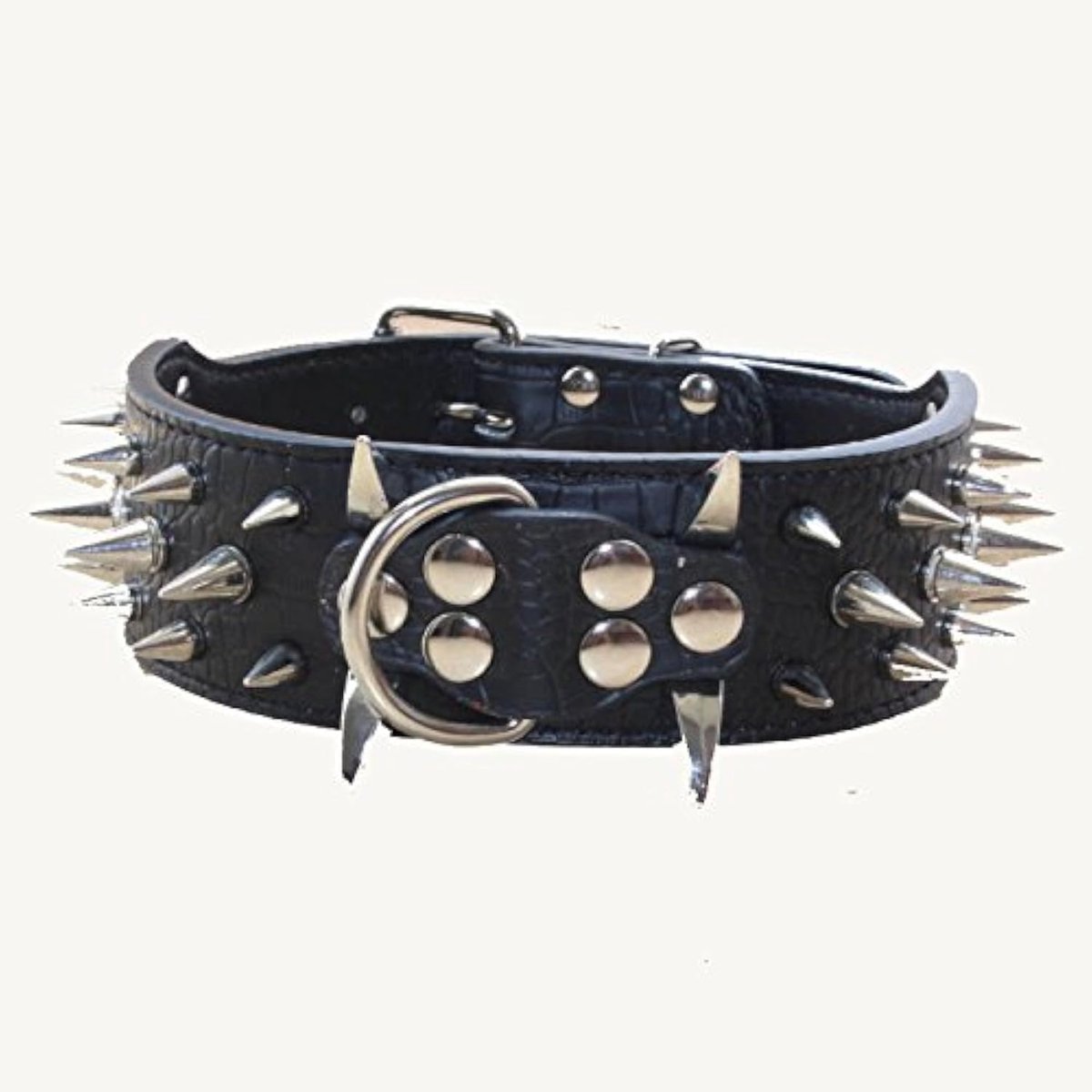 Spiked Studded Hond Kraag 2 Inch Breedte Stijlvolle Lederen Hond Kraag voor Medium & Grote Honden Pitbull,Labrador,Boxer Rottweiler Duitse Herder..., S, Zwart
