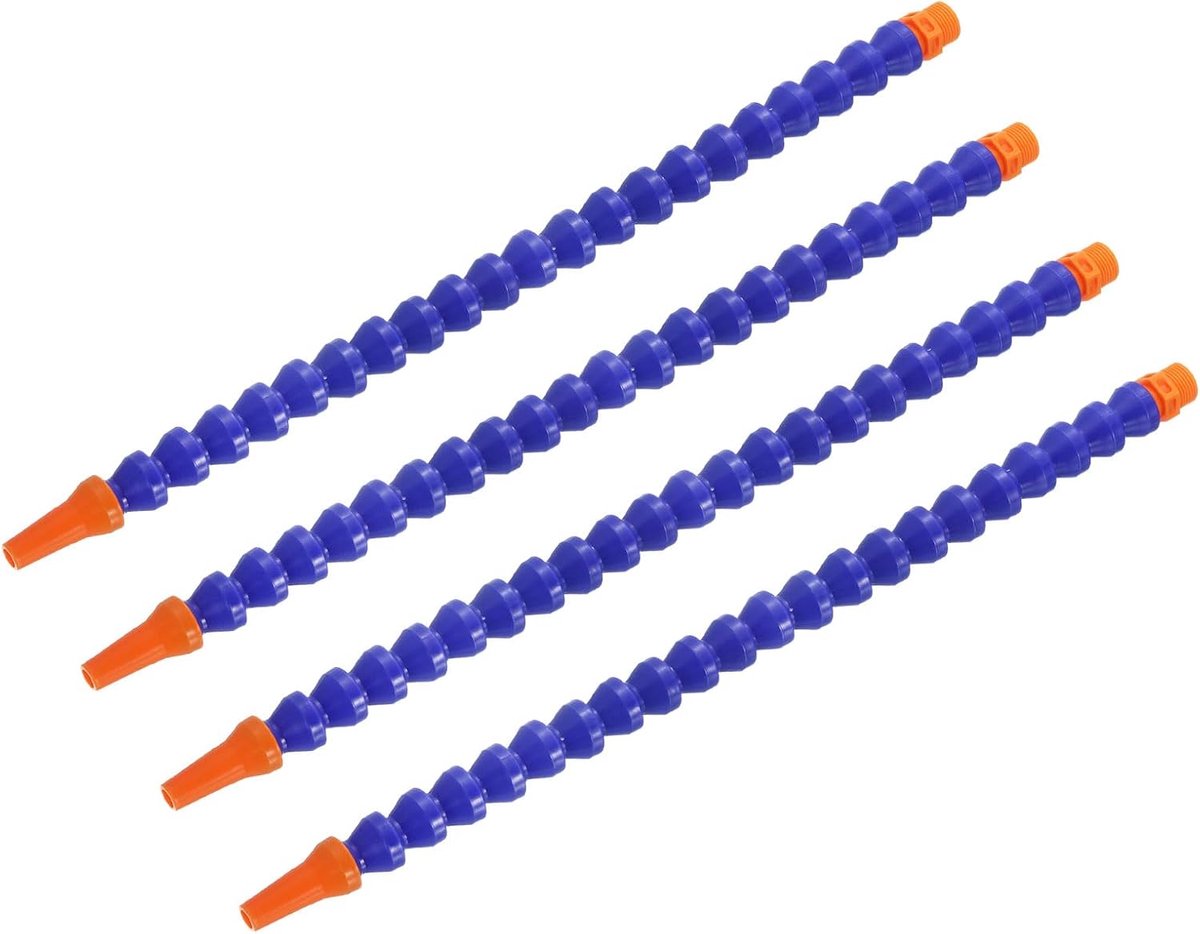 4 stuks G3/8 inch schroefdraad flexibele waterolie-koelvloeistofslang, 400 mm kunststof verstelbaar rond mondstuk, koelslang met binnenbuis voor draaimachine, CNC-waterkoelsysteem