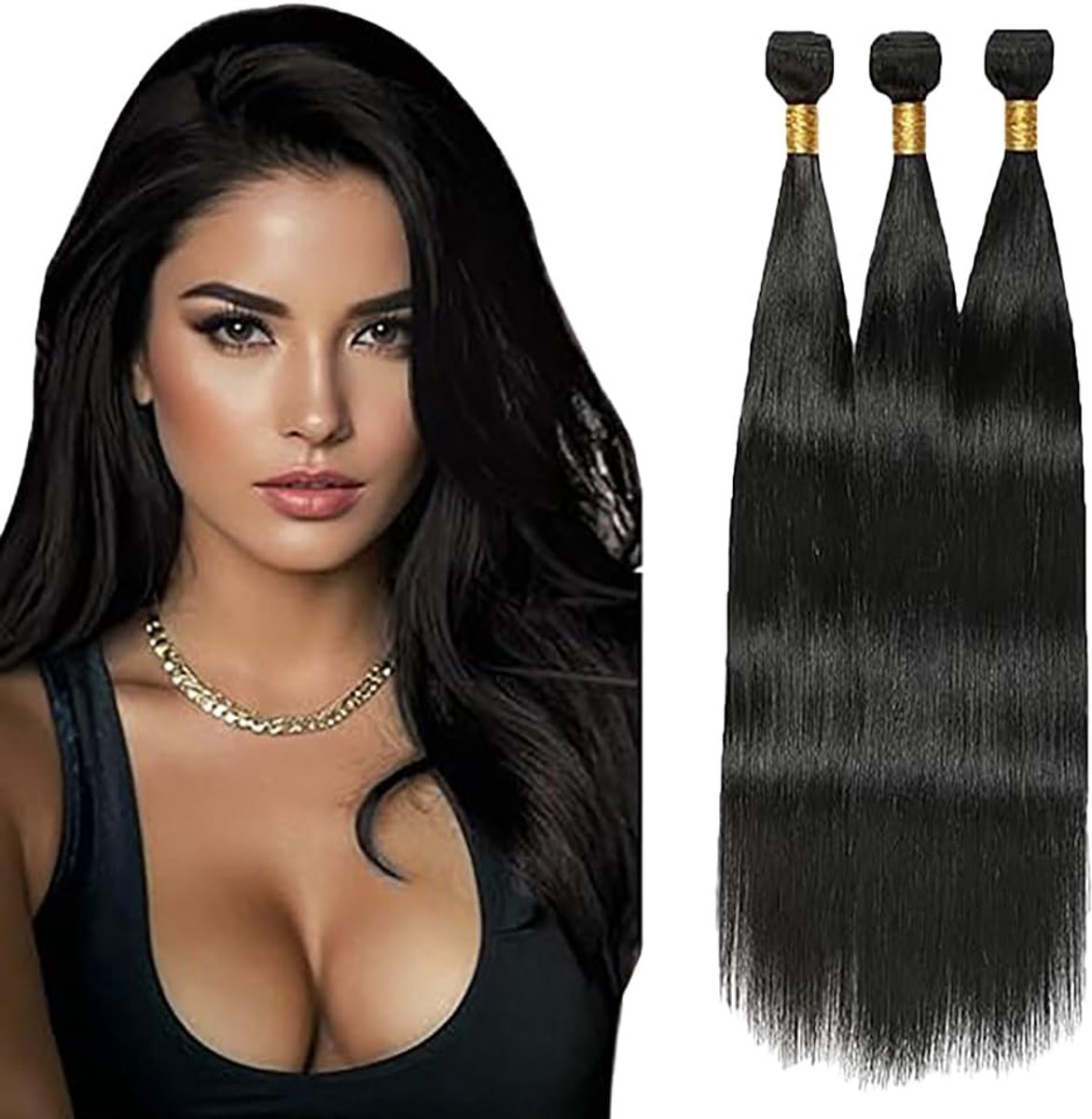 Human Hair Bundles 3 Extension 50g/Per Machine Double Wefts Unprocessed Remy Weave #1B Natural Black Color for Woman 16 18 20 Inch